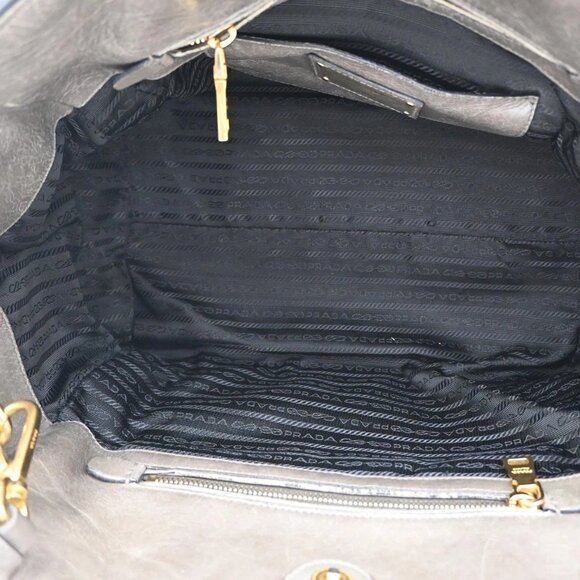 PRADA Logo 2 Way Shoulder Hand Bag Nylon Leather Gray GHW - Picture 10 of 16